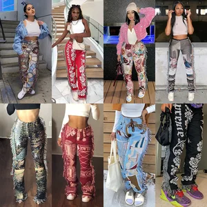 Tassel Patchwork Striped Print Jogger Pant Women Rave Festival Clothing 2022 Summer Casual High Wais in Pakistan