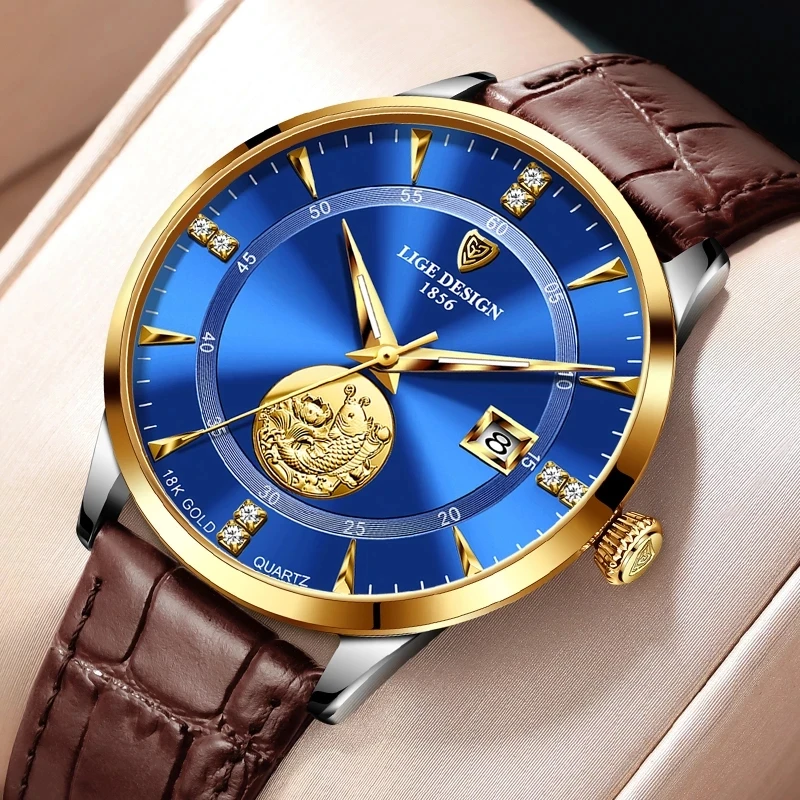 

New Watch Men Ultra Thin Dial 7MM Waterproof Clock LIGE Design Casual Leather Mens Watches Top Brand Luxury Quartz Watch For Men