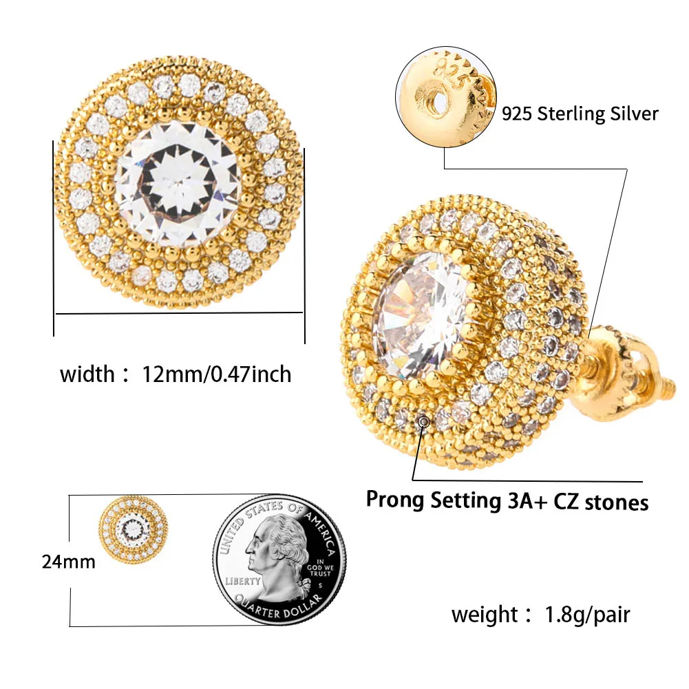 

1 New Hip Hop Iced Out Bling Stud Earrings for Men Women Micro Pave Cubic Zircon Round Stud Earring Gifts Apuntar Las Orejas