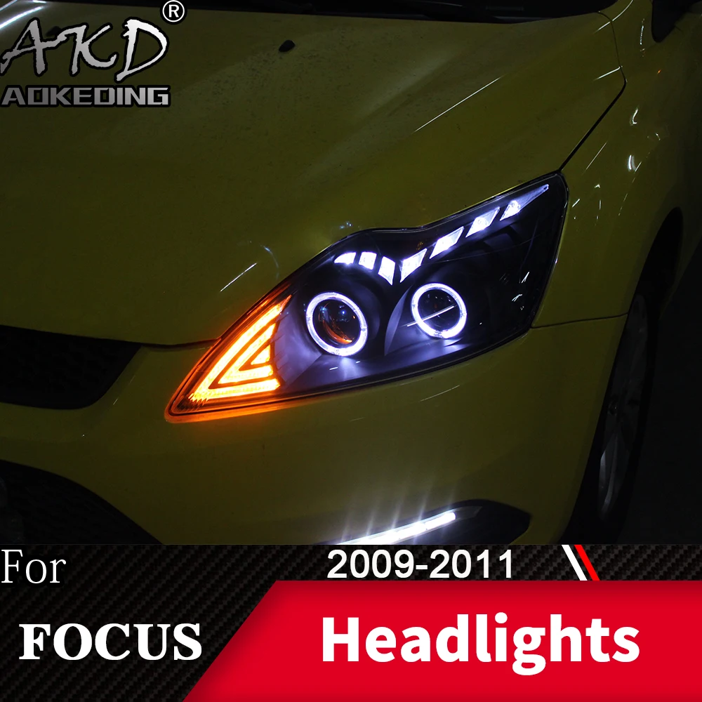 

AKD автостайлинг для Ford Focus 2 2009-2011 фары DRL H7 светодиодный Bi ксеноновая лампа в сборе Улучшенный динамический сигнал аксессуары