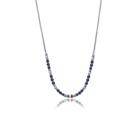 runda mens necklace blue stone beads with enamel flag pendants adjustable size 65cm handmade long fashion necklace for women