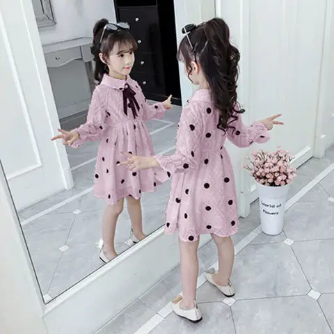 

2021 Spring Summer Girls' Simple Long-sleeved Dress