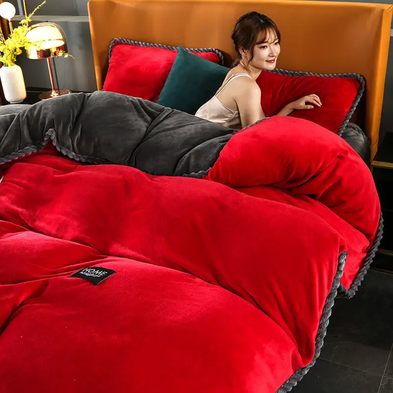 

Coral Fleece Quilt Cover Soft Quilt Cover Plush Double-Sided Fleece Winter Thick Warming Suit Quilt Cover Bedding Decoration