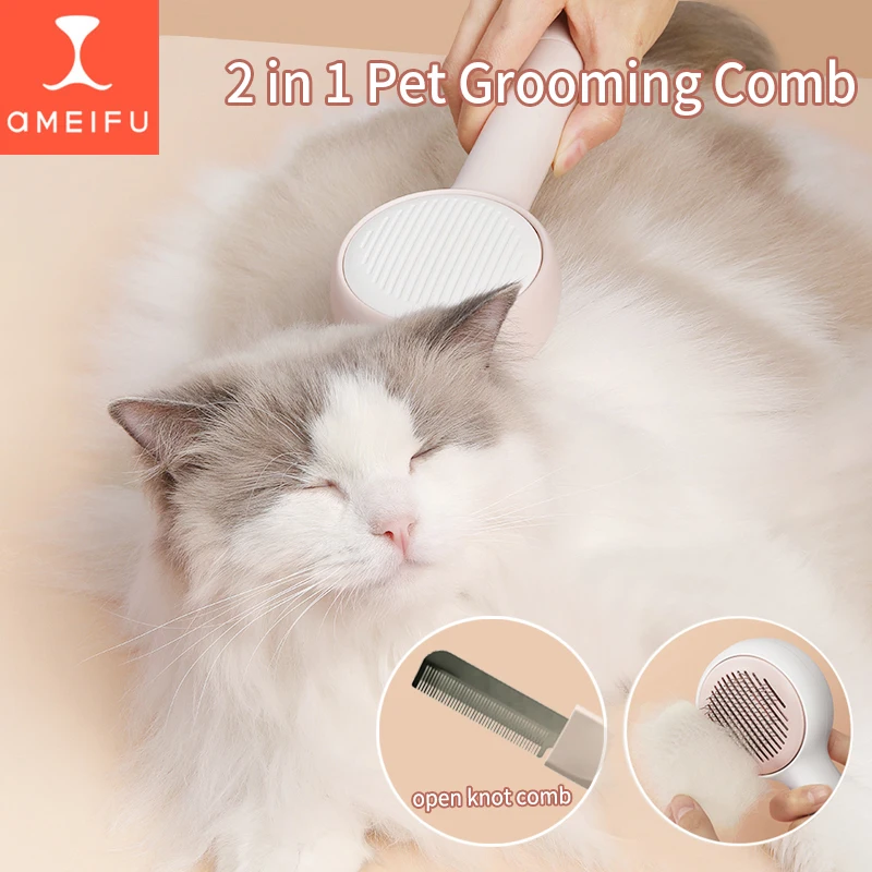 

AMEIFU Pet Comb For Dog Cats Undercoat Rake hair remover blade 2 In 1 Cat Comb Grooming Flea Remover Brush Pet Supplies