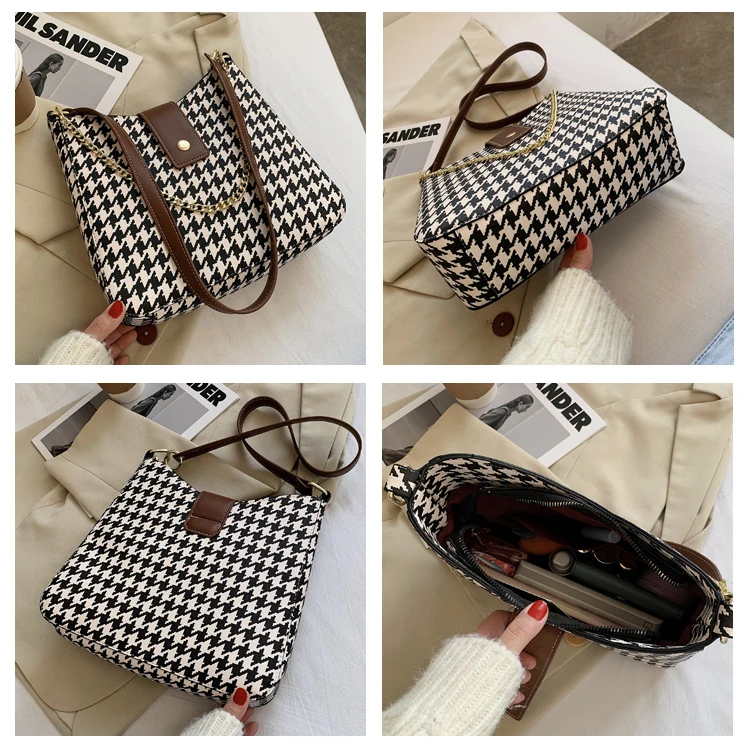 

Pu Leather Shoulder Crossbody Handbag Lady Casual Tote Houndstooth Bag Famale Women Fashion Messenger Handbags Bags For Girl