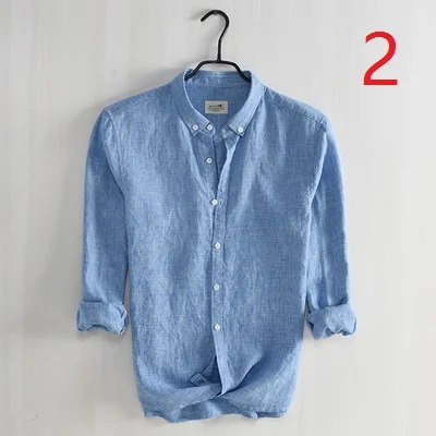 

Houndstooth linen long-sleeved shirt men's Japanese retro slim plaid shirt youth breathable cotton shirt men