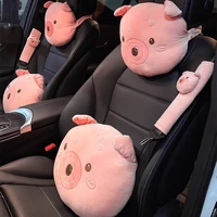 fashion plush pig car seat belt cover lumbar support pillow car headrest pillow car interior supplies
