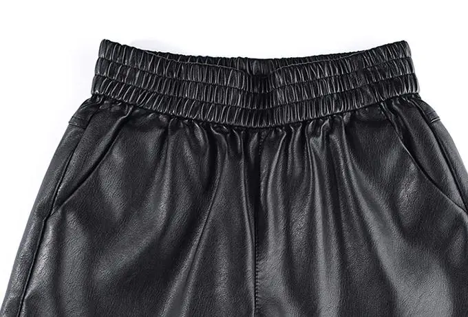 

2019 Winter Fall Fashion Women Elastic High Waisted Wide Leg Pu Leather Shorts ,autumn Casual Female Womens 4xl Black Shorts
