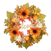 autumn fall harvest wreath with sunflowers pumpkins maple leaves berry artificial wreath for thanksgiving door decor