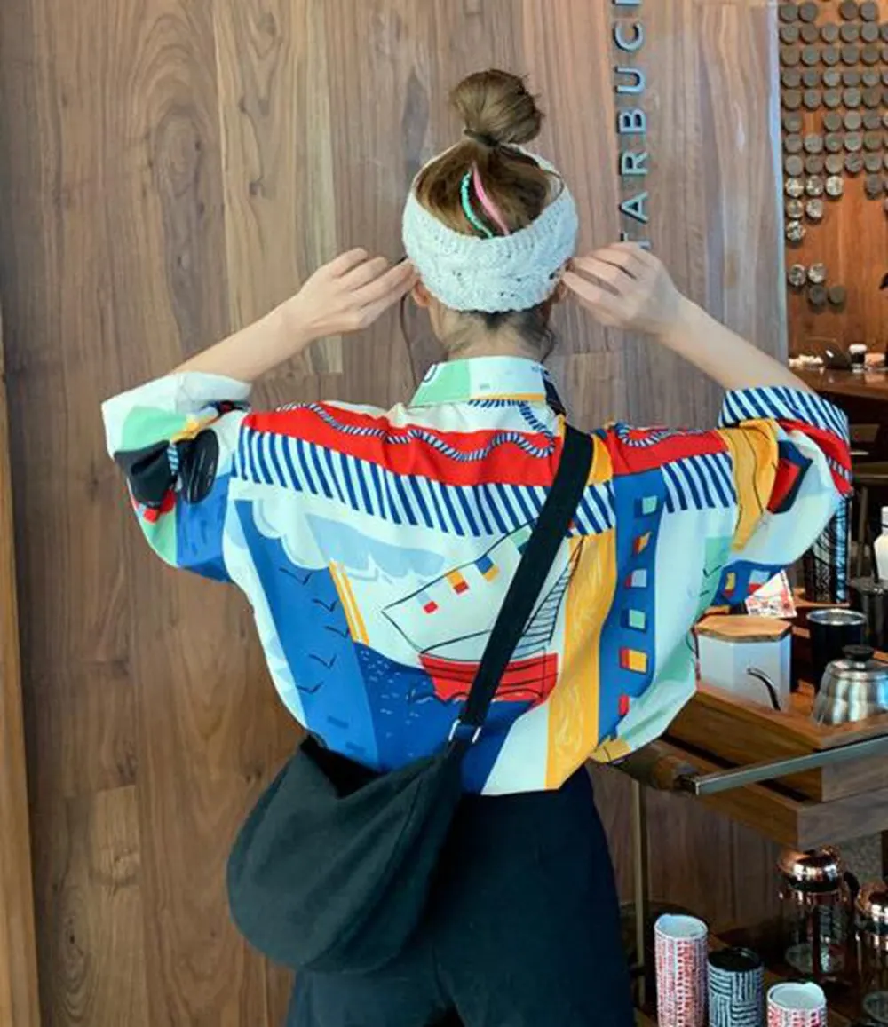 

Women Casual Printed Blouse Harajuku Vintage Colorful Shirt Tops