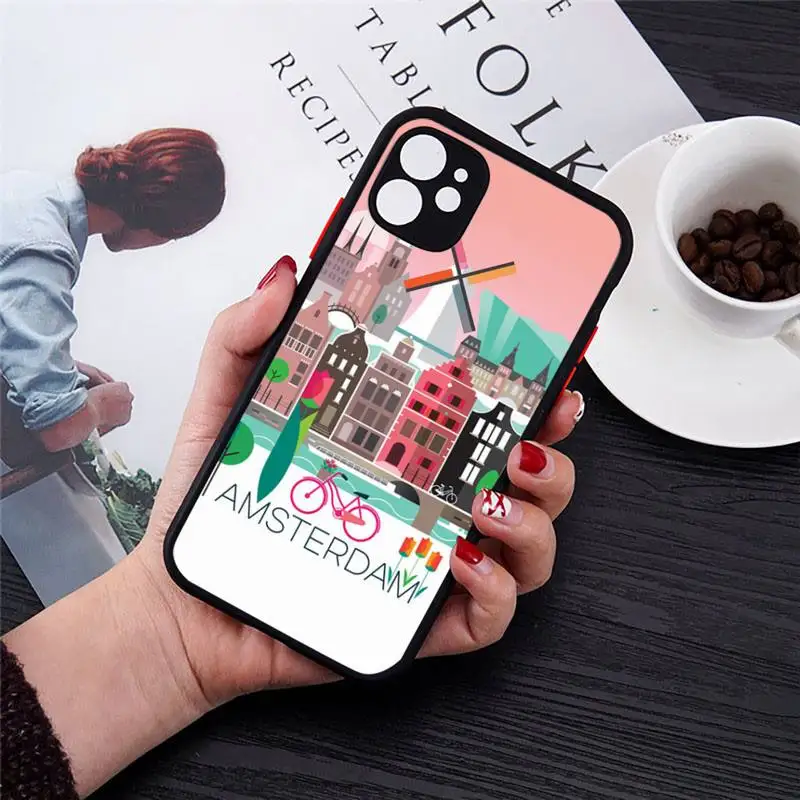 

amsterdam City Phone Case matte transparent For iphone 7 8 11 12 plus mini x xs xr pro max cover