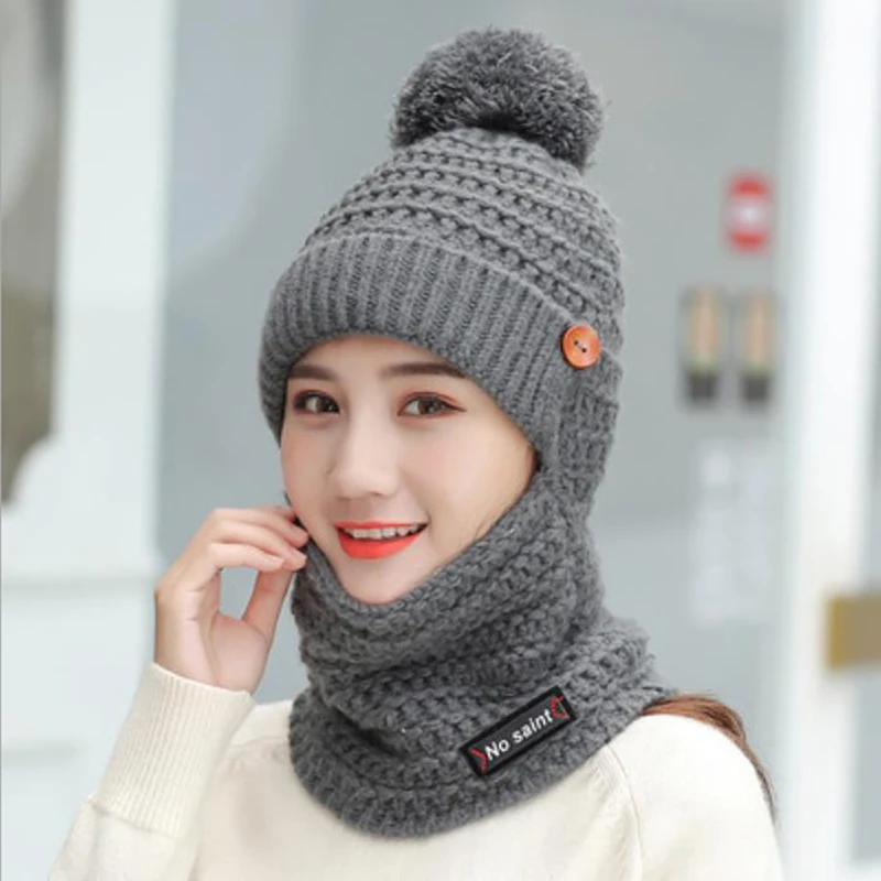 LA 2019 зимние шапки женская вязаная шапка теплая меховая с помпоном Skullies Beanies для