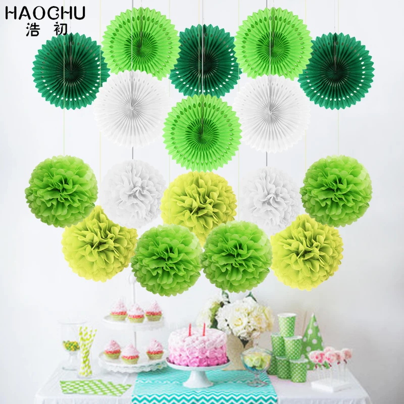17pcs/Set Tissue Paper Cut-Out Fans Pinwheels Mixed Fan Pompom Hanging Flower Crafts Wedding Party Birthday Festival - купить по