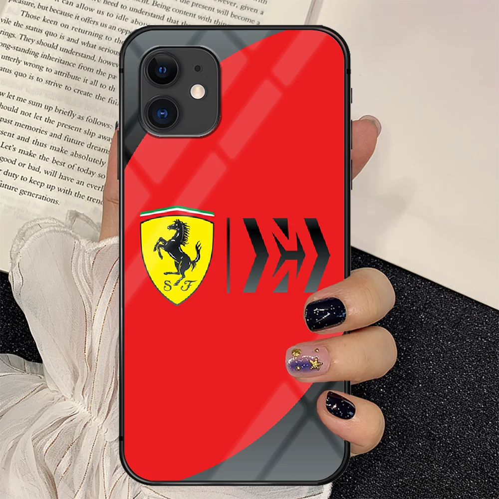 

Sporting Car Ferraris Phone Tempered Glass Case Cover For IPhone 6 6S 7 8 11 12 X Xr Xs Se 2020 Pro Max Plus Mini Funda Soft