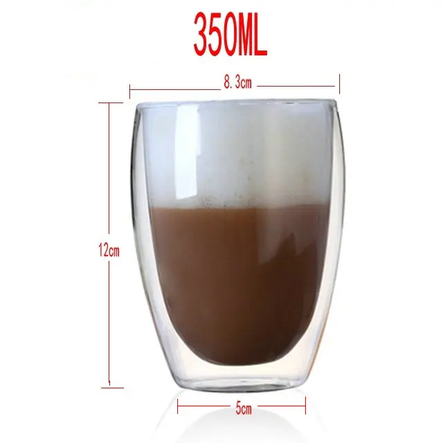 350ml Двухслойные кофейные кружки с ручкой, чашки для напитков, с изоляцией, с двойными стенками, стеклянная чайная чашка, посуда для напитков, воды, молока, чашки - Цвет: 350ml