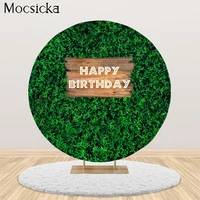mocsicka round circle photography backdrop cover green leaves grass wall happy birthday background