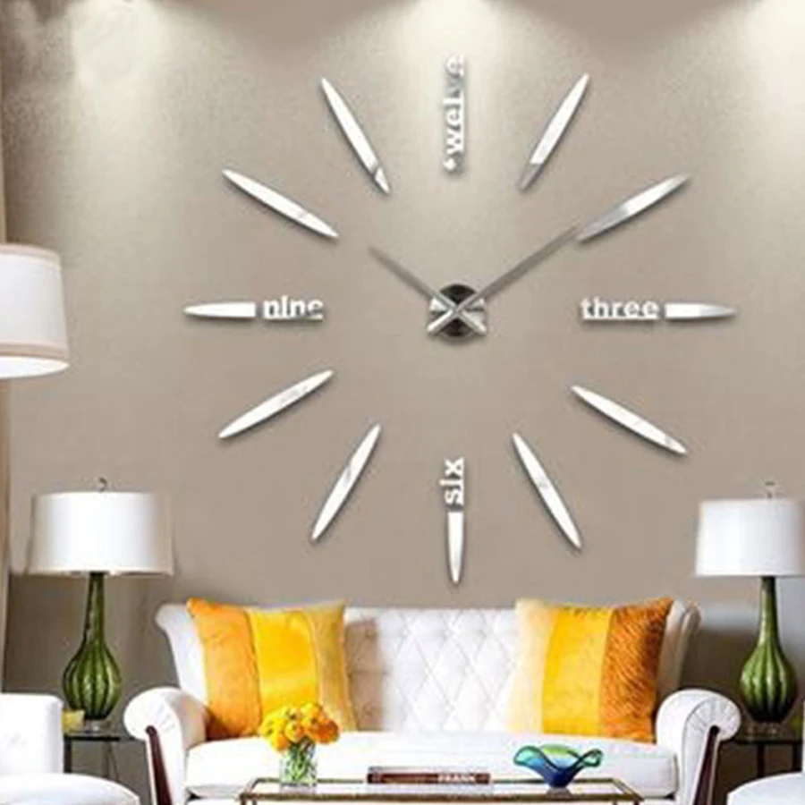 3D DIY большие настенные часы акриловые металлические зеркальные для гостиной