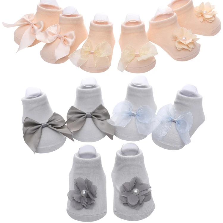 1 пара хлопковых нескользящих носков с цветочным принтом и бантом на шнуровке