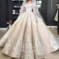 vintage puffy light champagne wedding dresses off the shoulder applique 2022 off shoulder full length church garden princess wed