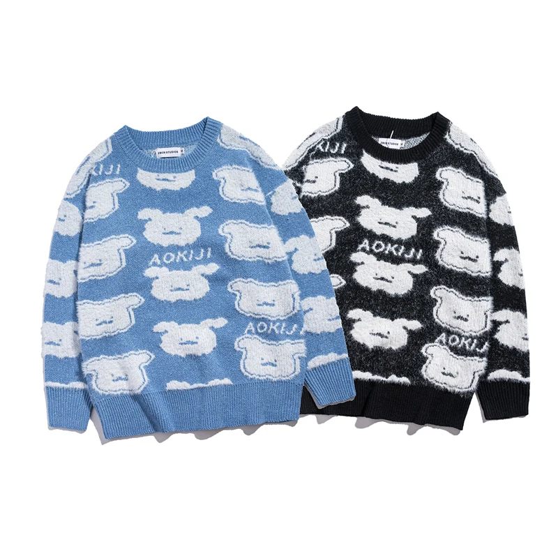 

Streetwear Anime Sweater Men Women Harajuku Fuzzy Pullover Mens Clothing Hip Hop Oversize Couple Lazy Knitted Tops Men Jumper