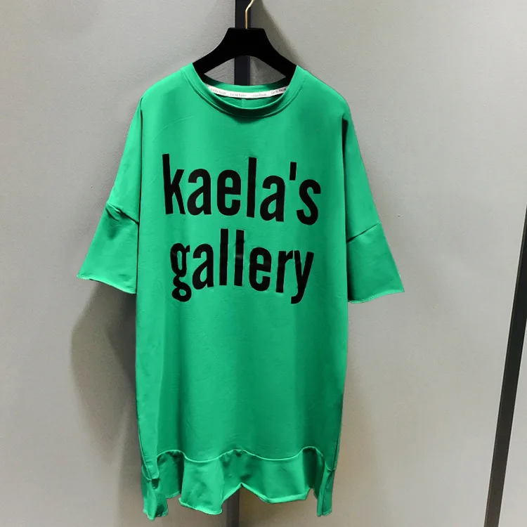 Свободная футболка с листом лотоса женская коротким рукавом средней длины