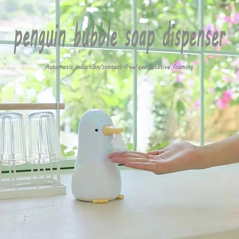 Cartoon Pinguïn Profiel Automatische Inductie Schuim Hand Wassen 400Ml Instrument Touchless Opladen Modus Zeepdispenser