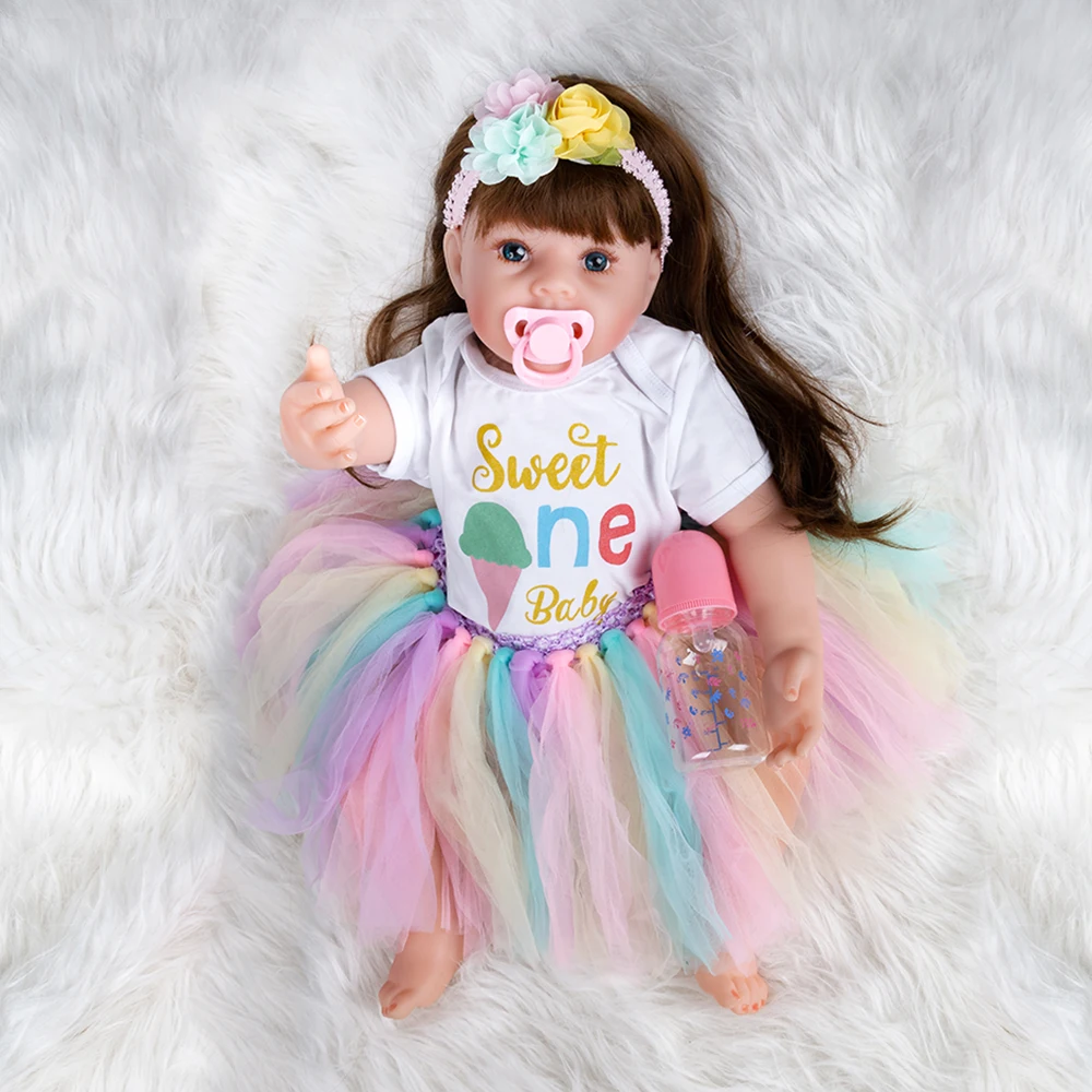 

New 60cm boneca Dolls Newborn Colored Baby Doll Toy Girl Reborn Vinyl Girls Dolls Children High Heel Suit Soft Silicone