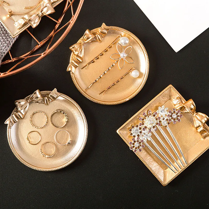 Декоративный золотой поднос для украшений в спальню гостиную украшение ожерелья