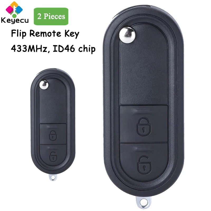 

KEYECU 2 Pieces Replacement Flip Folding Remote Control Car Key With 2 Buttons 433MHz ID46 Chip - FOB for MG3 MG 3