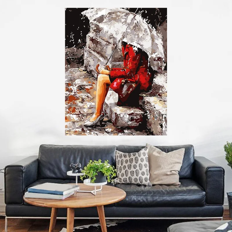 Краска по номерам для взрослых DIY холст масляная краска ing Kit детей зонтик женщина