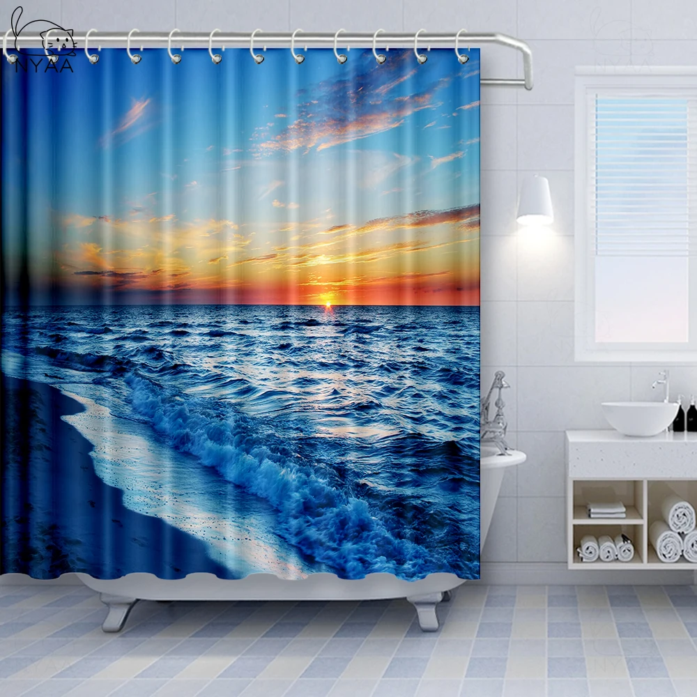 Vixm Surf Waves Caribbean Sea and Water Splash for Surfers Polyester Fabric Bathroom Shower Curtains with Hooks | Дом и сад