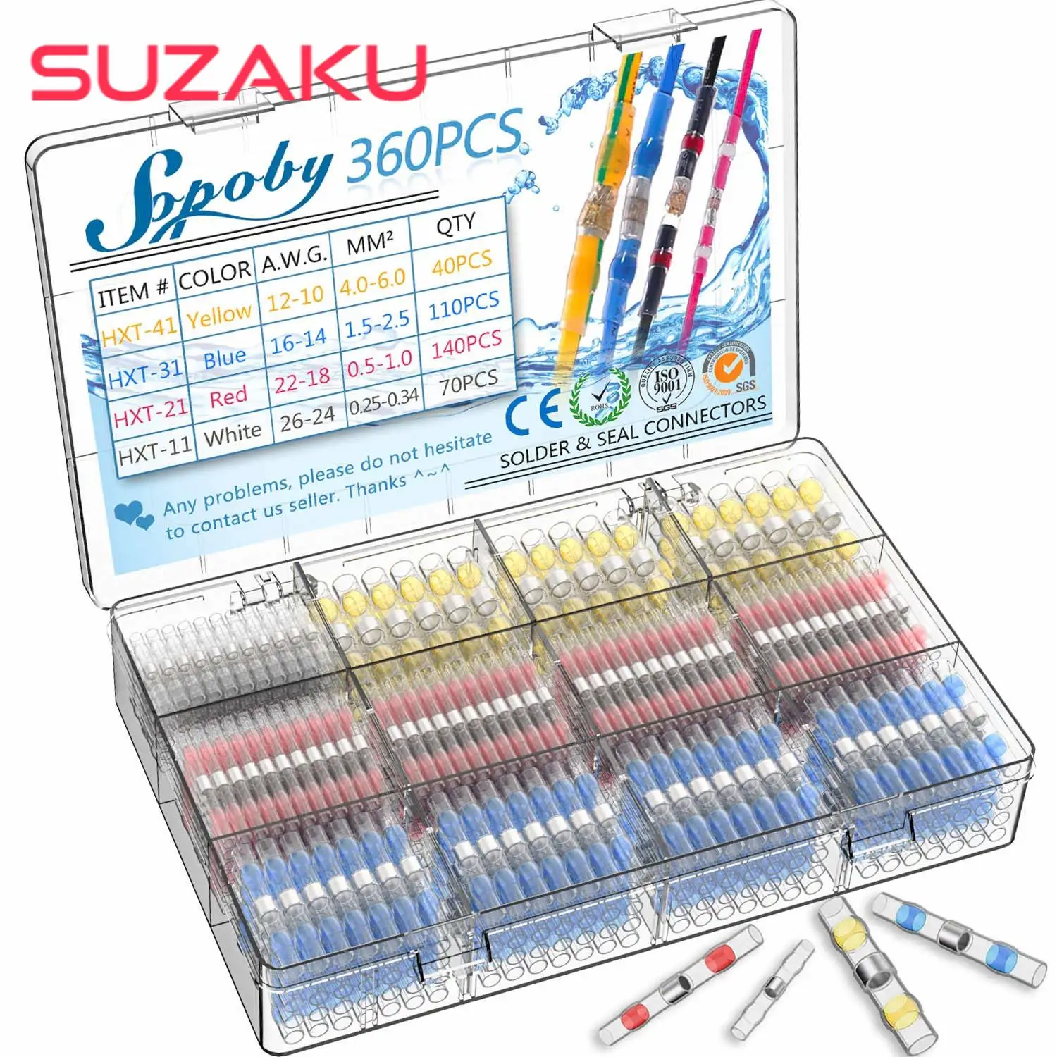 

800/300/250Pcs Heat Shrink Butt Crimp Terminals Waterproof Solder Seal Electrical Butt Connectors Wire Cable Splice Terminal Kit