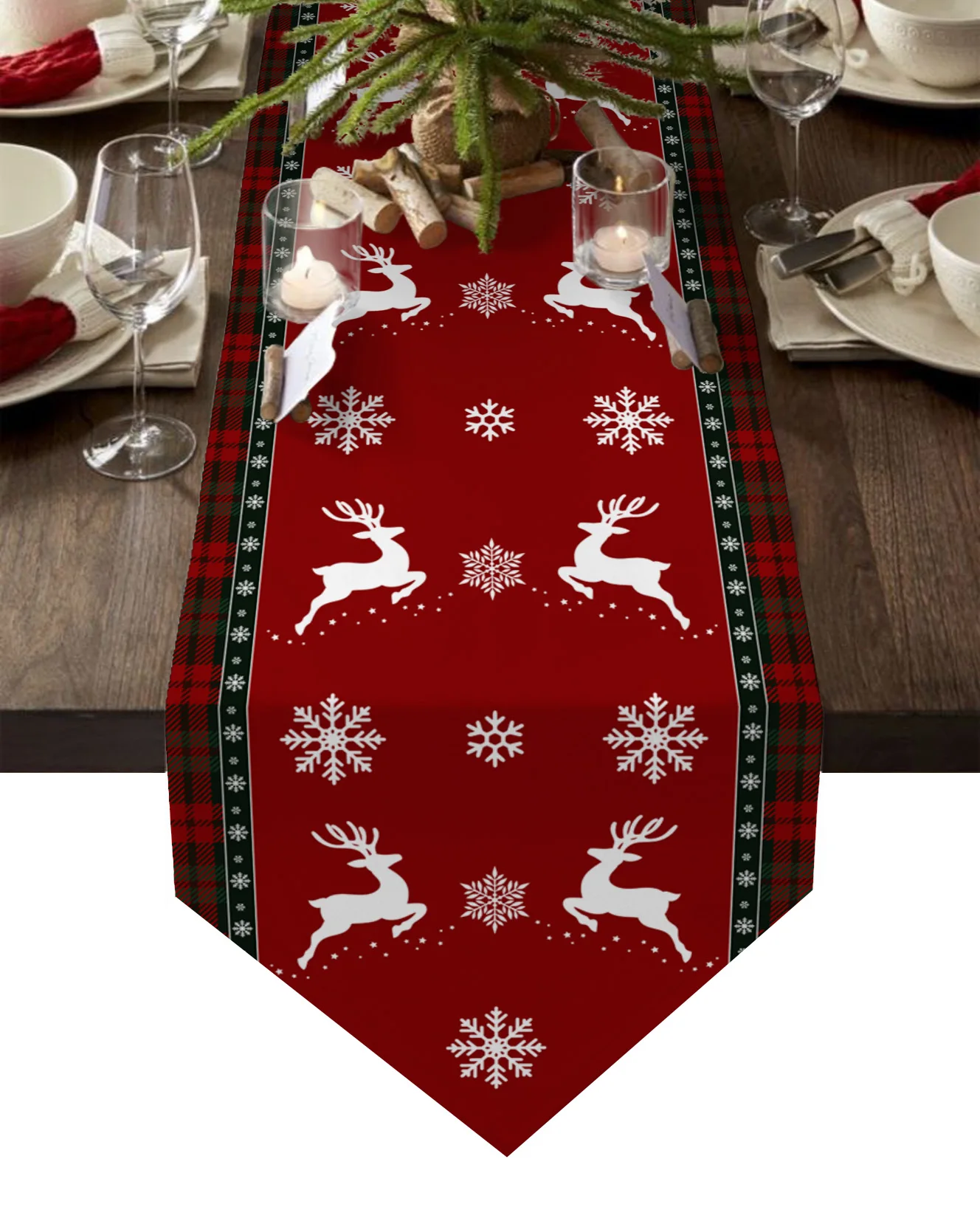 

Christmas Snowflake Elk Red Plaid Table Runners Tablecloths Wedding Party Christmas Decoration Table Cover New Year Xmas Decor