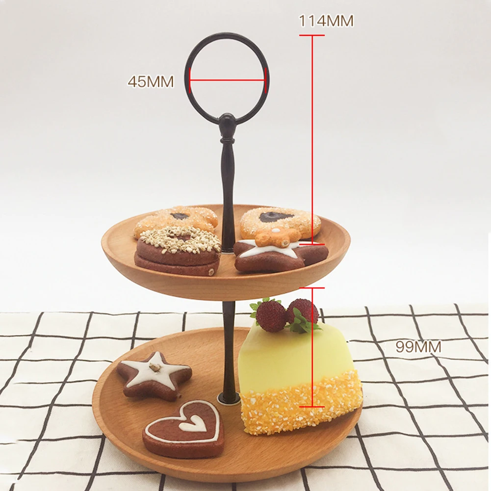 

Home Party Fruit Tray Round Wooden European Style Storage Snack Kitchen Table Tool Bread Decoration Double Layer Candy