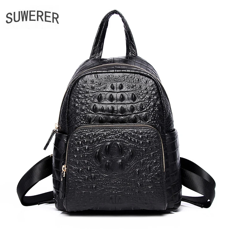 

SUWERER New Genuine Leather women backpack fashion luxury Women's famous brand Crocodile pattern real cowhide leather backpack