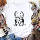 Футболка женская с цветным принтом кролика и леопардовых очков, Повседневная Милая футболка с графикой для хипстеров Кроликом, подарок на Пасху