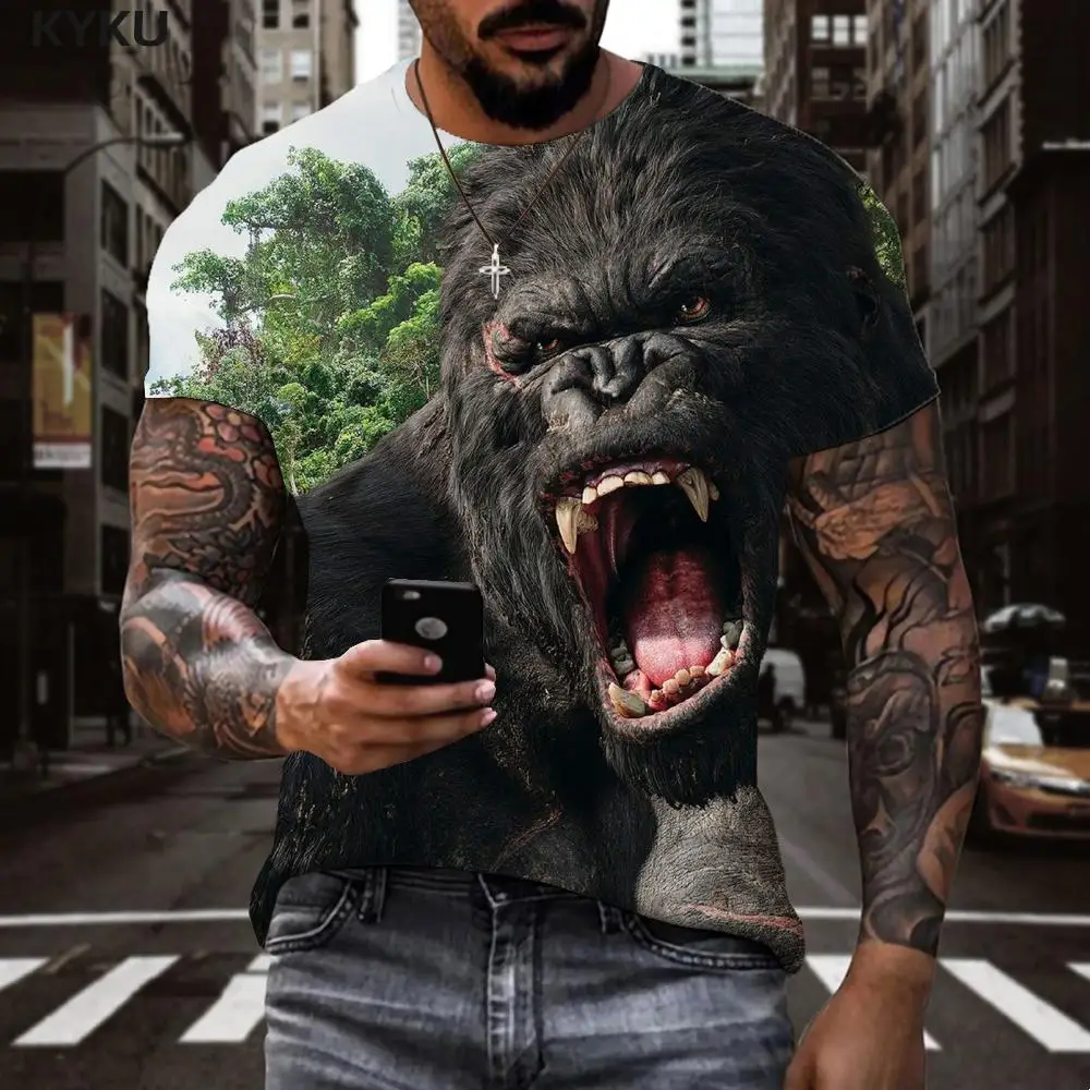 

Футболка мужская с коротким рукавом, свирепый 3D-рисунок орангутана, аниме одежда в стиле Харадзюку, одежда в стиле хип-хоп с принтом животных, 3d
