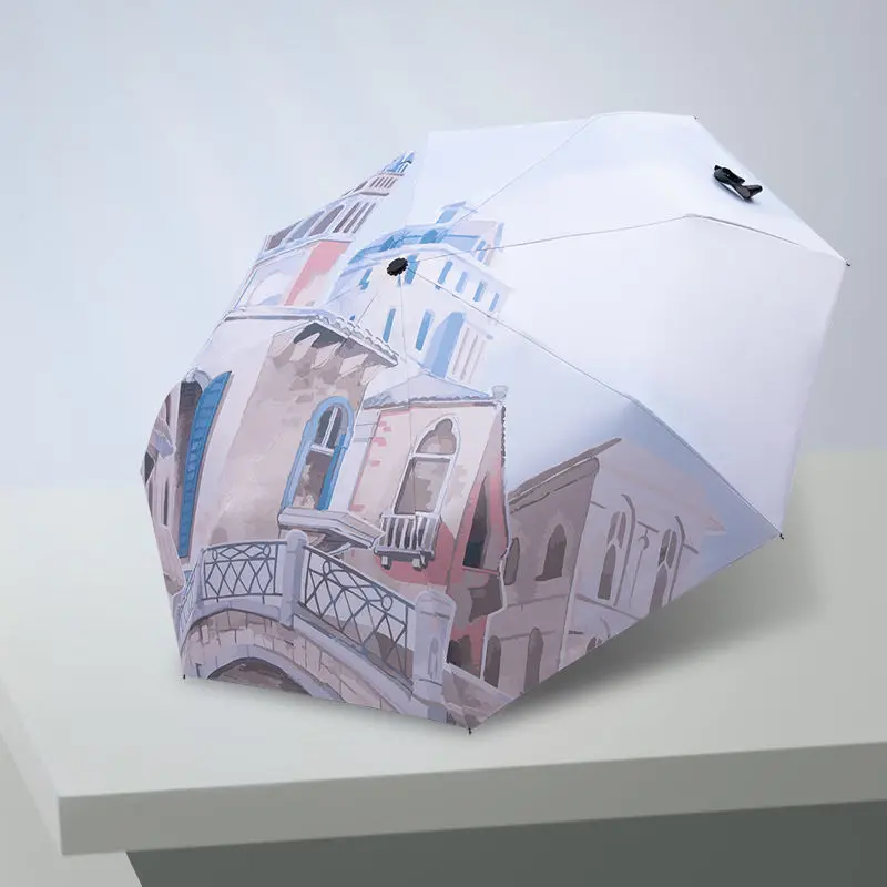 

Automatic Umbrella Female Three-Folding Sun Protection Anti-UV UPF50+ Girl Parapluie City Painting Rain Umbrella For Women