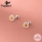 Серьги-гвоздики женские из серебра 925 пробы, с цветком, винтовые, DS543