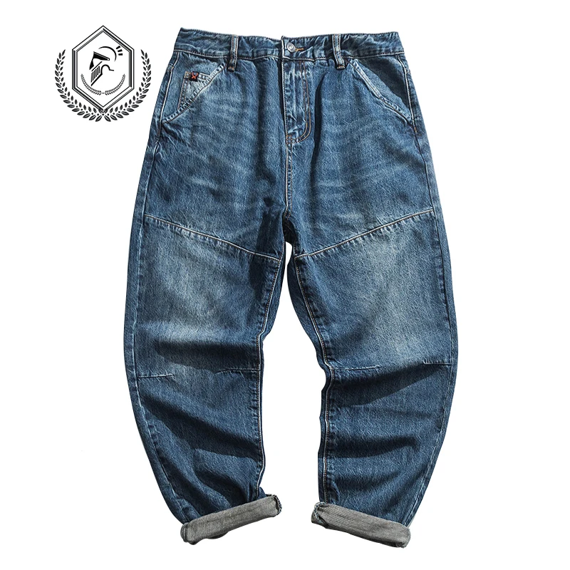 Мужские свободные винтажные шаровары джинсы для бега повседневные по щиколотку