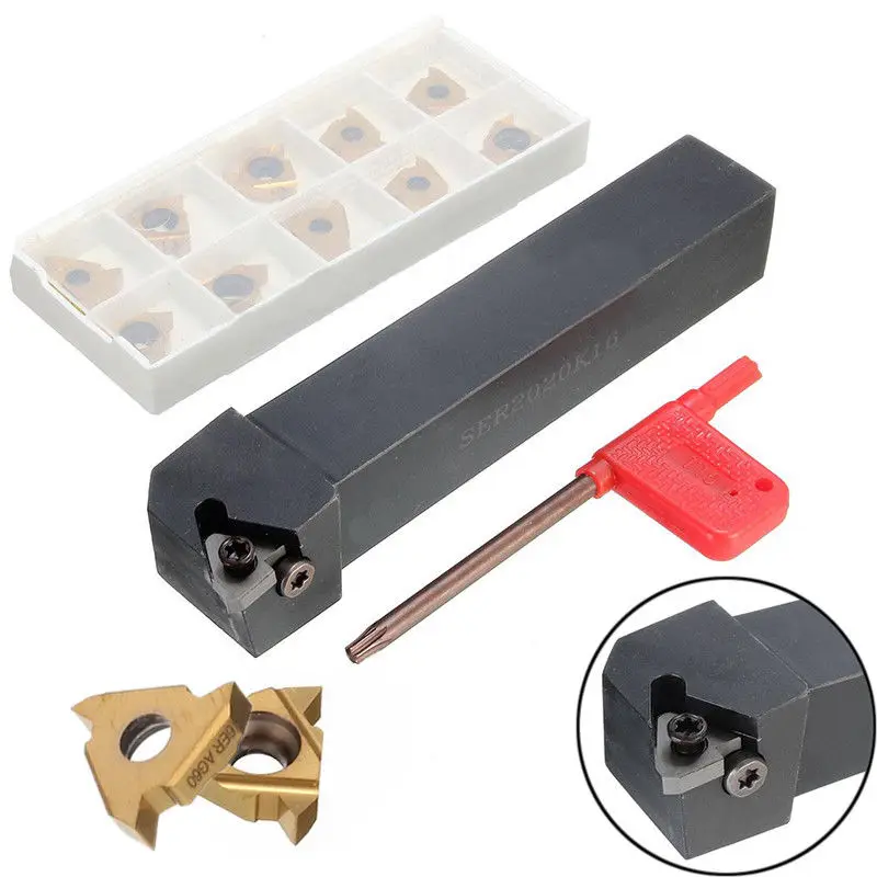 

10Pcs SER2020K16 Threading Lathe Turning Tool Holder Boring Bar 16ER AG60 Insert For Semi-Finishing / Finishing