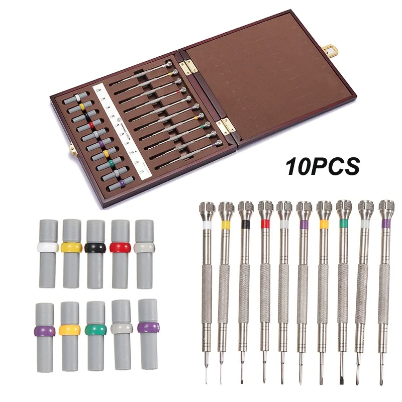 

Набор из 10 отверток GF1123B для ремонта часов с натяжными втулками в деревянной коробке