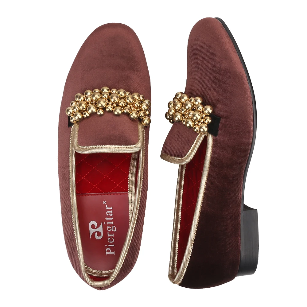 Piergitar/новый стиль мужские бархатные туфли ручной работы с отделкой бисером