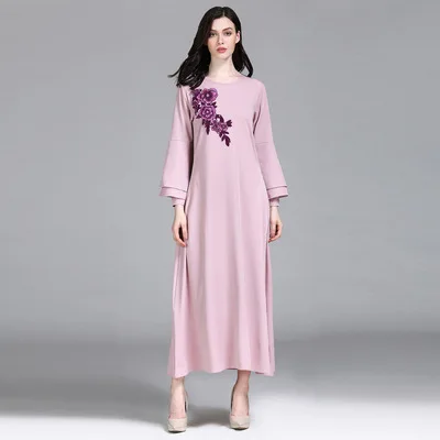 

Middle East Abaya Long Dress Dubai Turkey Muslim Hijab Dress Fashion Women Muslim Dresses Female Embroidery Long Sleeve Dress