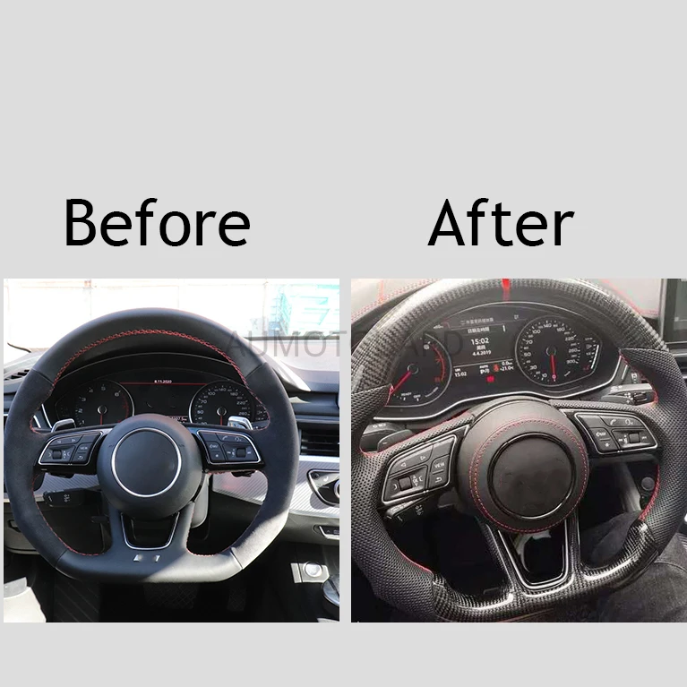 

For Audi A3 A4 A5 A7 2011-2021 Carbon Fiber Steering Wheel Horn Button Cover Include Emblem/Alcantara