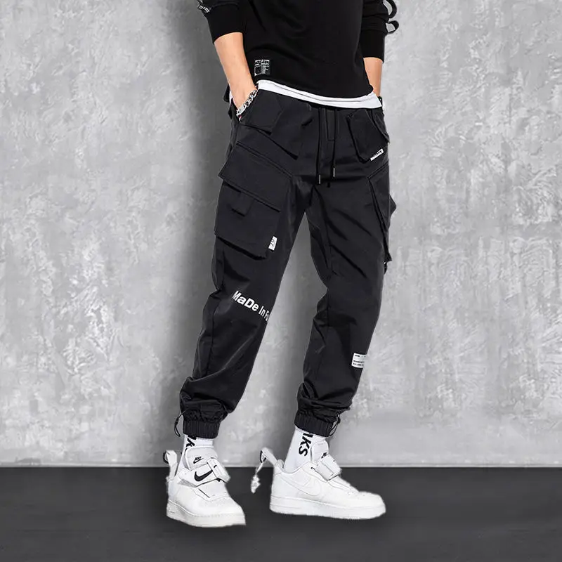 

2021 Black Cargo Pants Men Hip Hop Autumn Harem Pant Reflective Streetwear Harajuku Jogger Sweatpant Trousers Male Pants