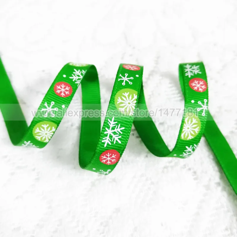 (10 м) 9 мм 16 25 изумрудно-Красная рождественская лента из поплина с принтом снежинки