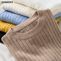 women casual o neck knitted sweater winter fashion korean slim elastic long sleeves ladies pullovers sweater bottom shirt