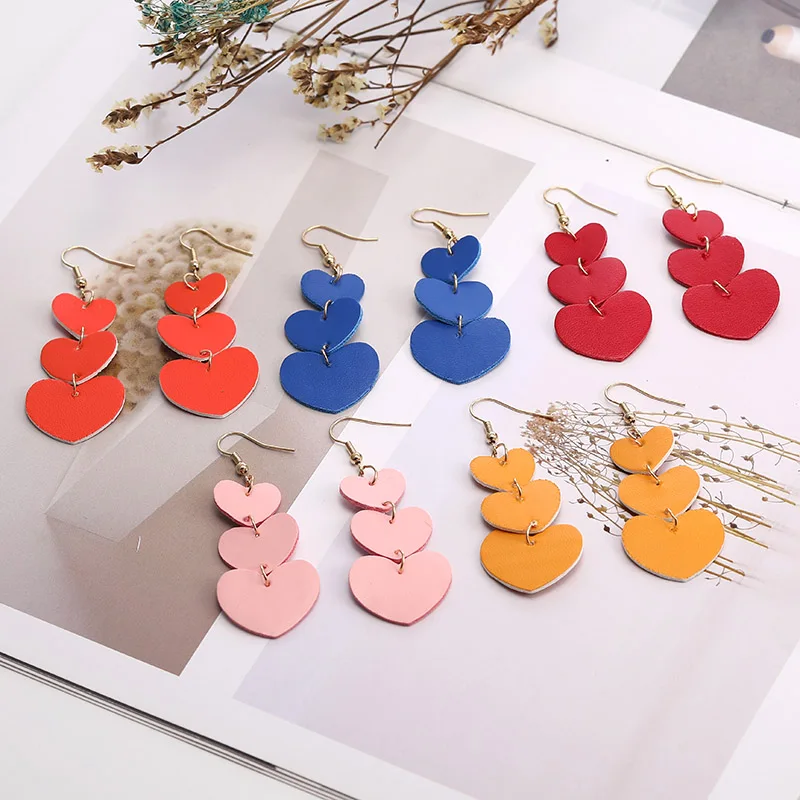 Классические Цветные Висячие серьги с сердечками милые красные черные розовые