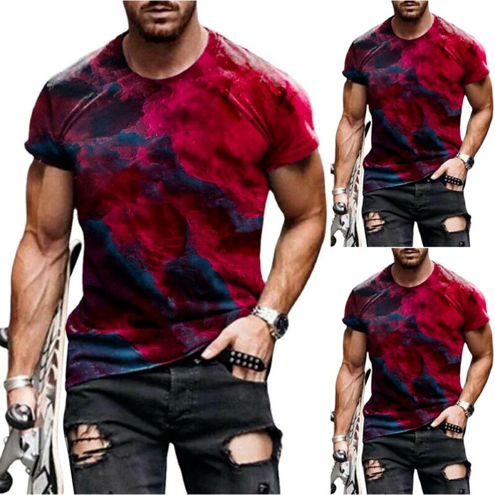 

Men Print Short Sleeve T-shirt Blouse Round Neck Tops Summer Holiday Casual Tee
